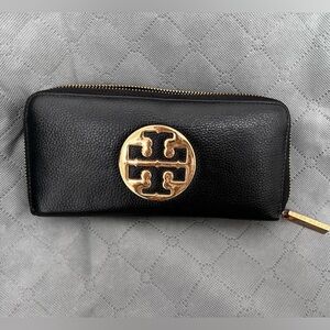 Tory Burch Black Wallet with Gold Logo